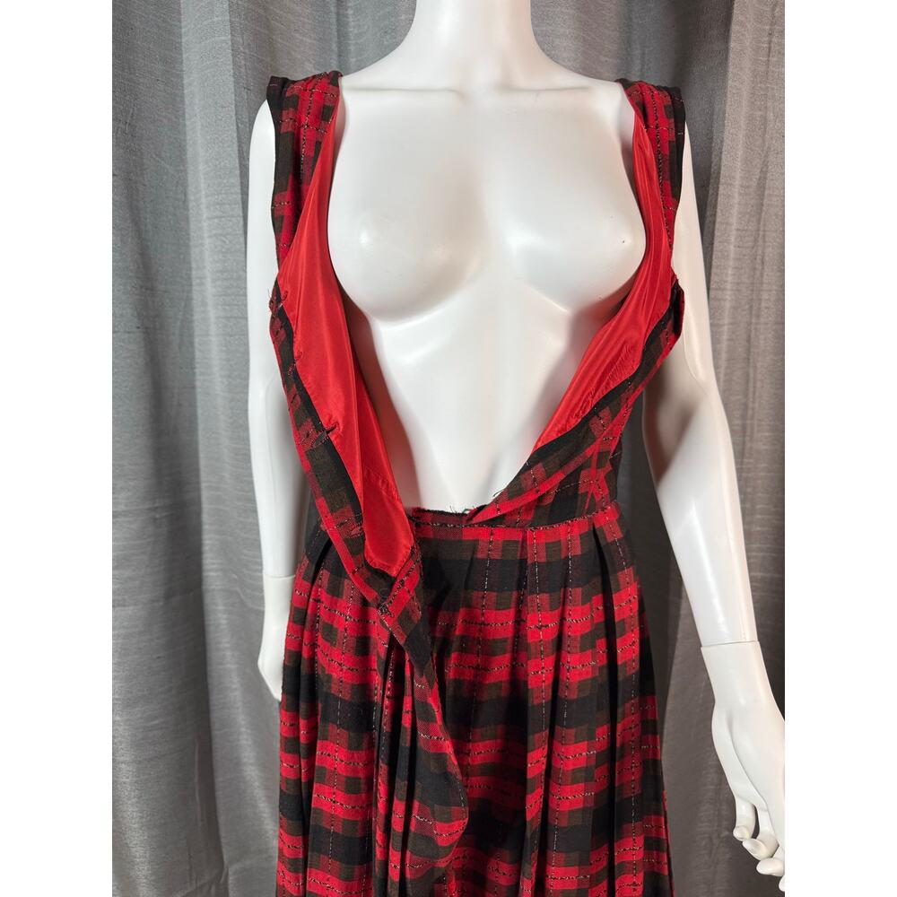 Vintage Red/Black Wool Plaid Sleeveless Dress Sz M - Picture 6 of 8